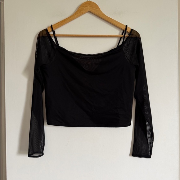 Abercrombie & Fitch Black Mesh Sleeve Cropped Long Sleeve Top size Large EUC - Picture 8 of 14